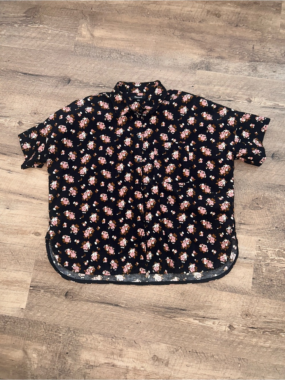 Madewell Black Short-Sleeve Floral Button-Down Shirt